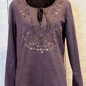 Source Unknown Purple Embellished Tunic Blouse